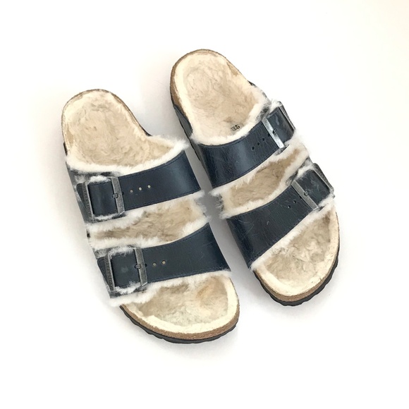 BIRKENSTOCK Arizona Shearling Lined Slide Sandal Blue Women’s Size 9 Men’s 7 - Picture 1 of 16